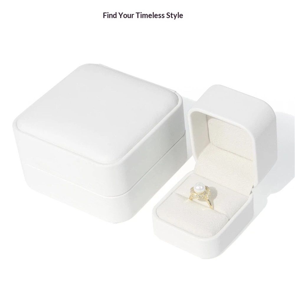 White Leather Ring Gift Box Wedding Ring Box Jewelry Gift Box for Birthday view 5