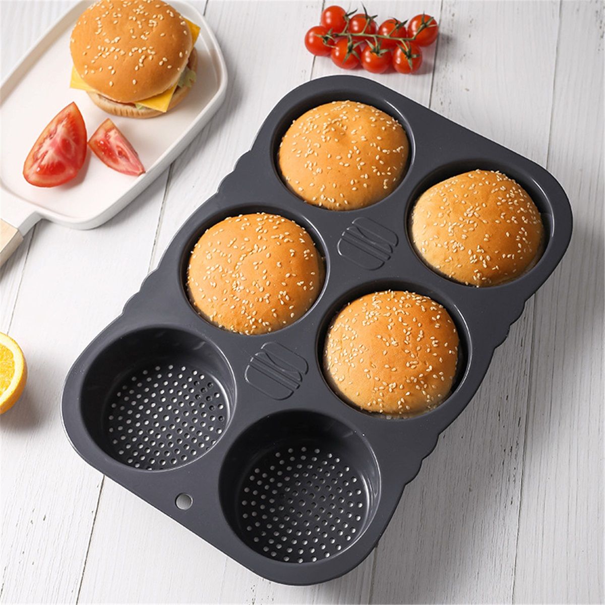Hamburger Bun Mold, Hamburger Bun Pans for Baking, Burger Bun Pans Nonstick & view 2