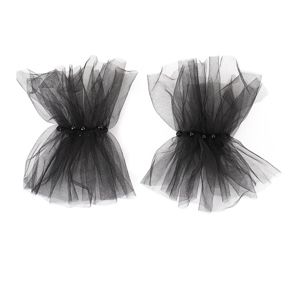 Mesh sleeves, European and American bridal gloves, dark black nail beads — image 1