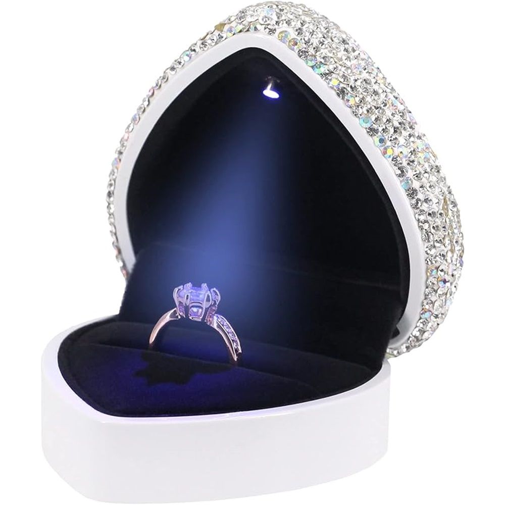 Heart Shaped Ring Box with LED Light Velvet Earrings Coin Jewelry Box Display view 2