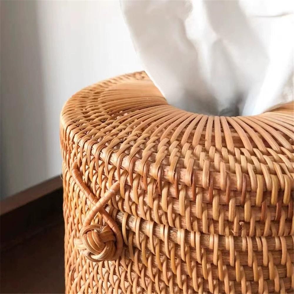 Vine woven circular paper tube tissue box view 3