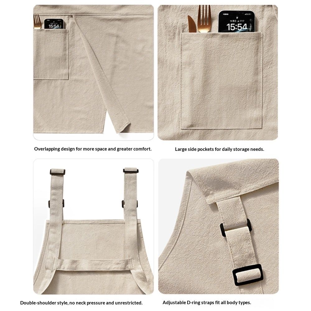 Cotton and linen double shoulder apron view 4