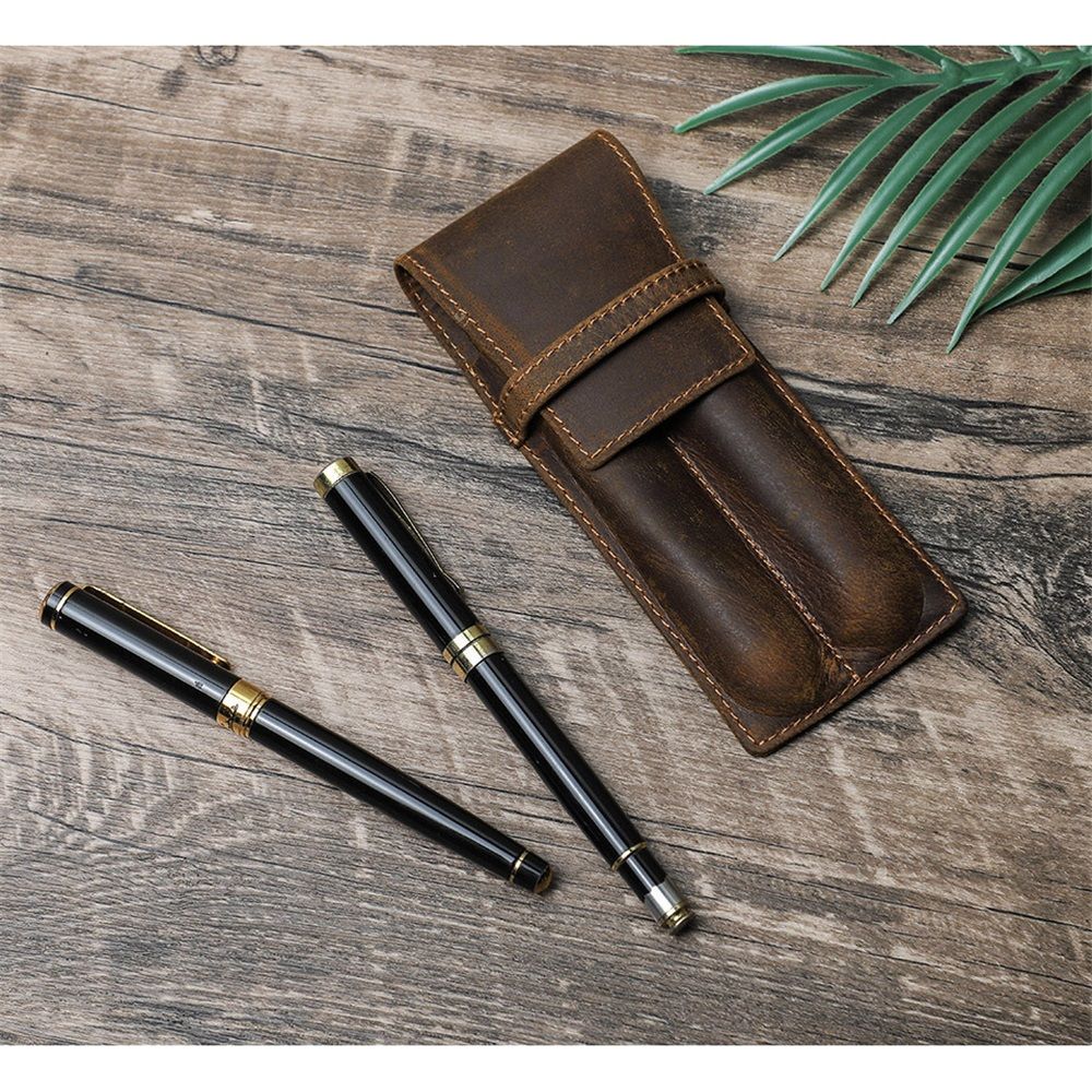 Leather 2 Slots Pen Holder Case Luxury Fountain Pen Sleeve Organizer Bag view 5