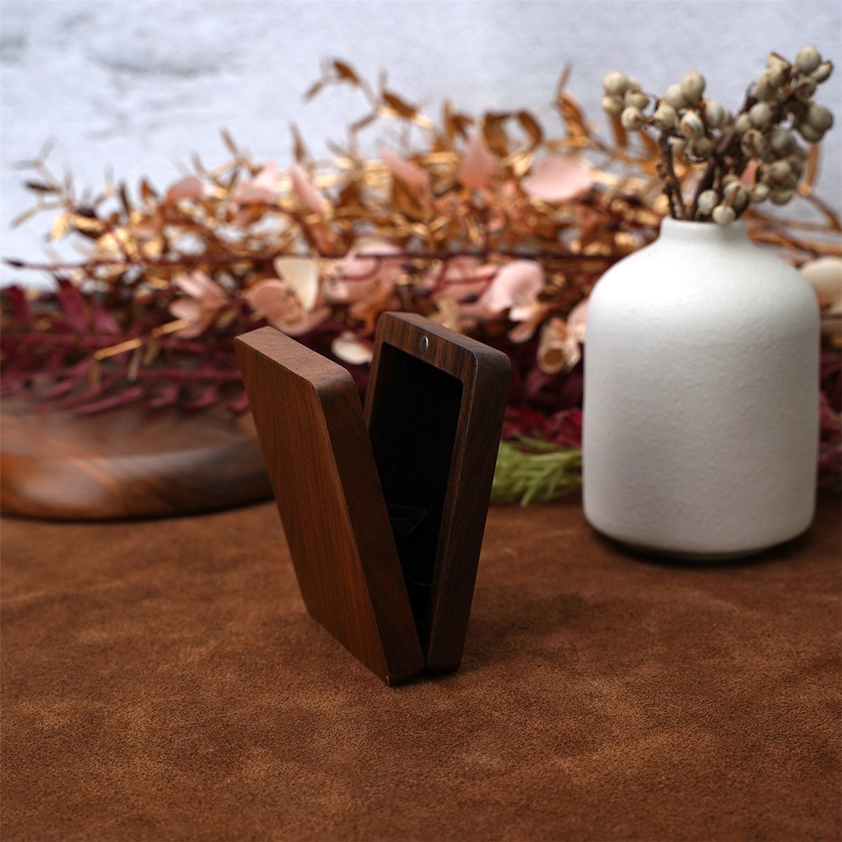 Personalized Ring Box for Proposal Engraved Wooden Rotating Ring Case for view 2