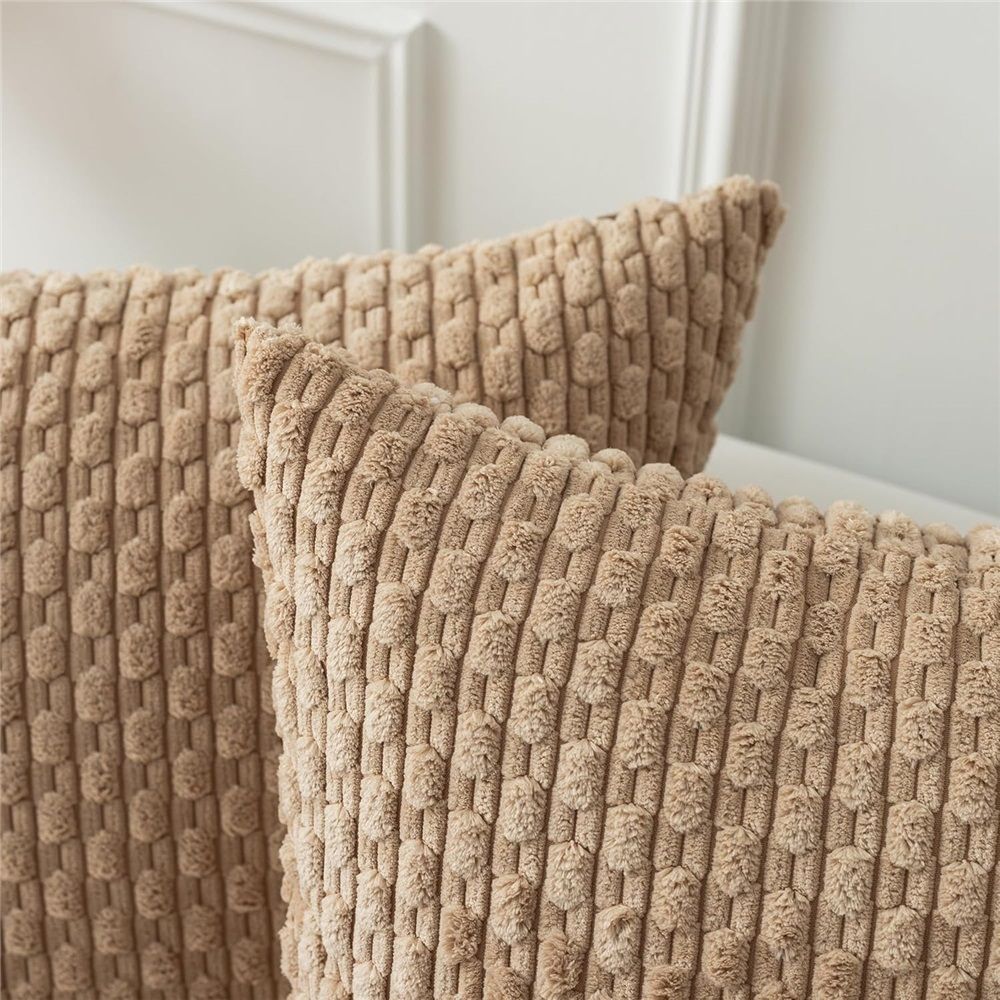 Textile Throw Pillow Covers Soft Corduroy Decorative Set of 2 Boho Striped view 4