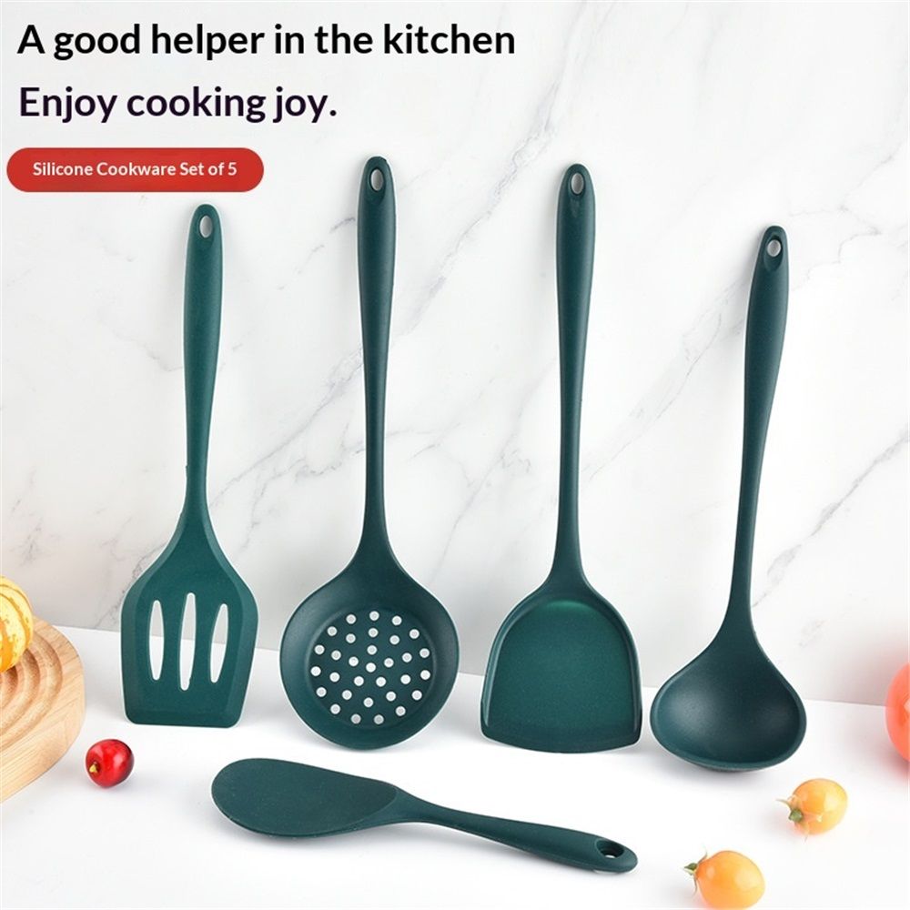 5 pack Silicone Kitchen Cooking Utensils Set: Heat Resistant Long Kitchen Gadgets view 2