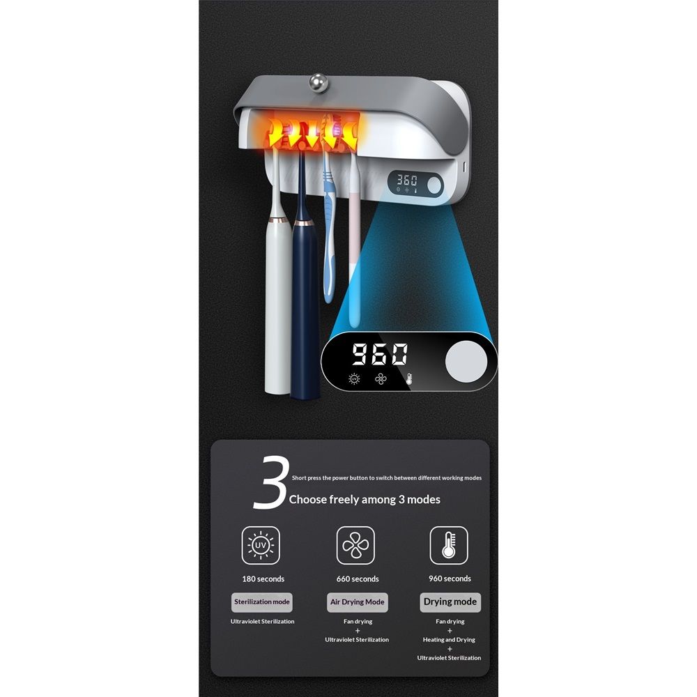 Toothbrush Dryer Holder, Heating Plate and Fan Drying Function, Rechargeable view 4