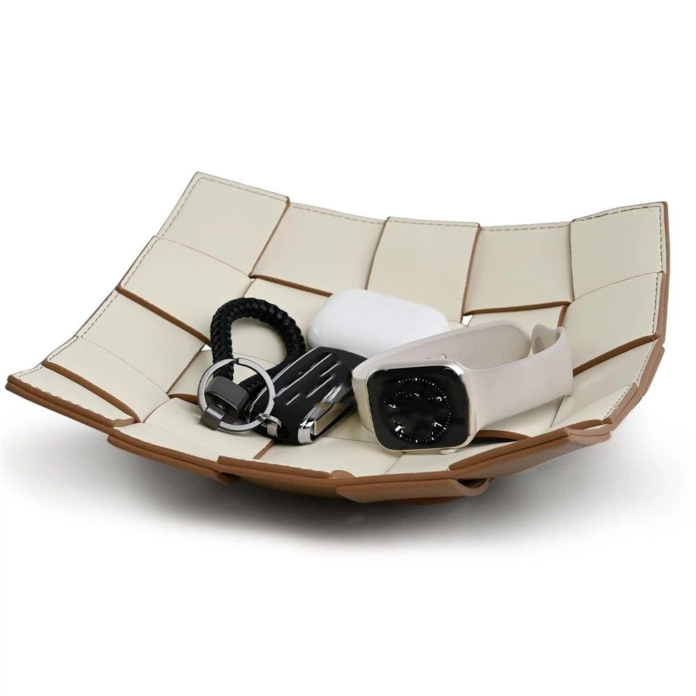 PU Leather Key Bowl for Men Women Entryway Table Nightstand Dump Tray for Wallet — image 1