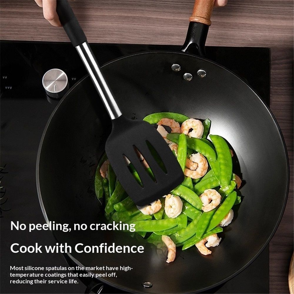Pack of 2 Silicone Solid Non Stick Slotted Kitchen Spatulas view 2