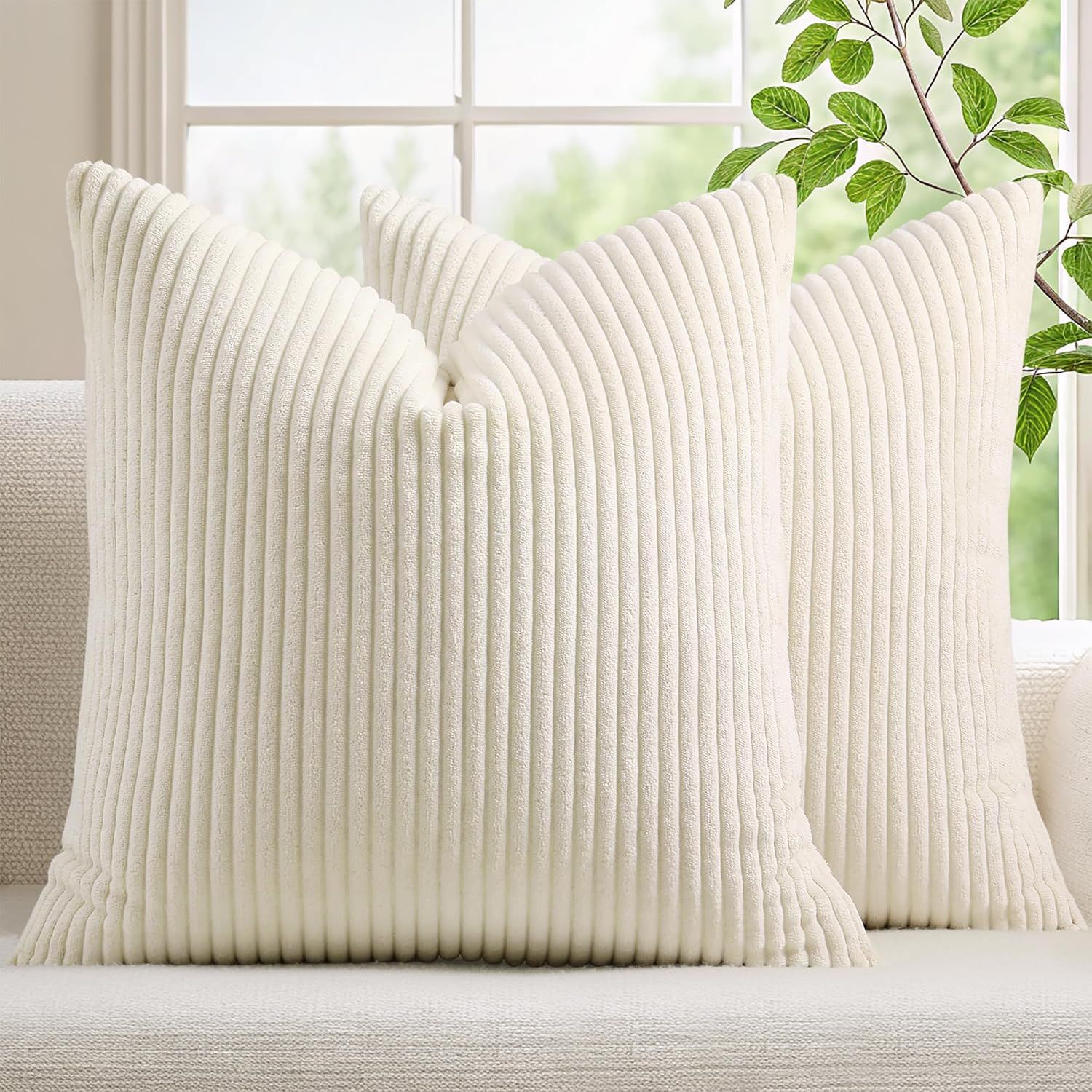 Corduroy Decorative Christmas Throw Pillow Covers 18x18 Set of 2 for Sofa — image 1