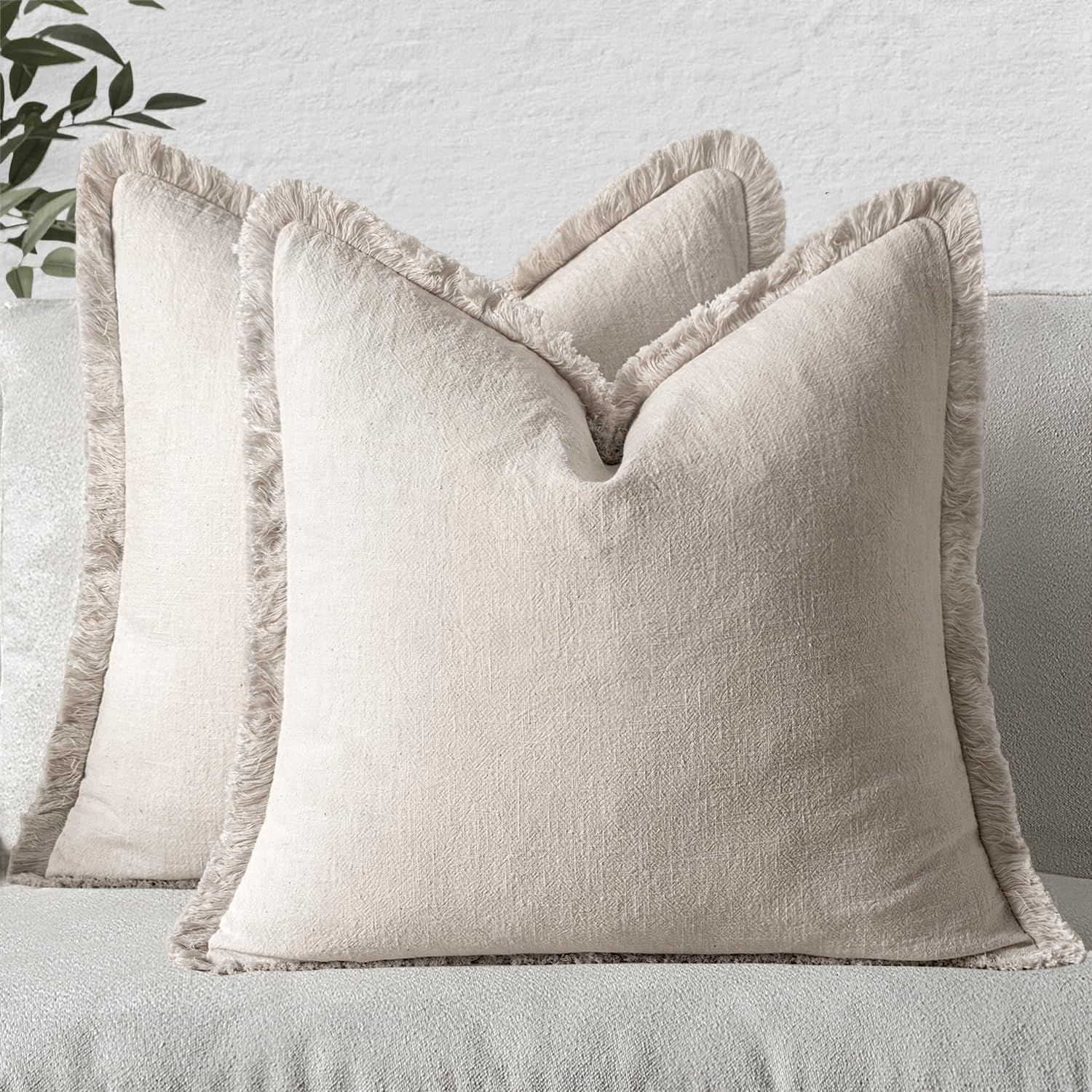 Christmas Decorative Throw Pillow Covers Neutral Linen Fringe Throw Pillows — image 1