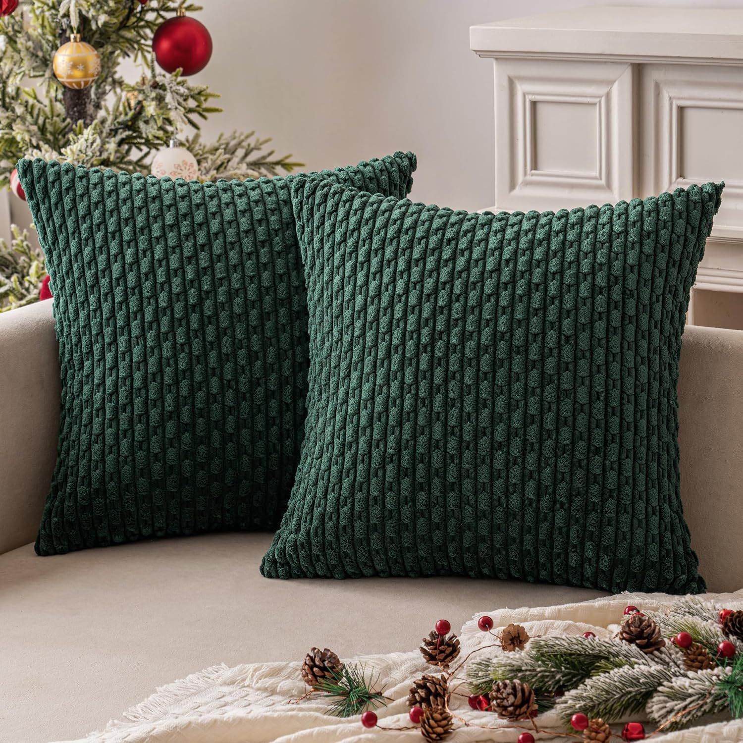 Christmas Army Green Throw Pillow Covers Soft Corduroy Decorative Set of 2 — image 1
