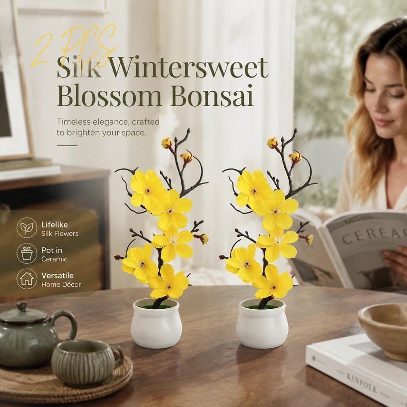 Calming Silk Wintersweet Jar Bonsai Yellow 2 Pack — image 1