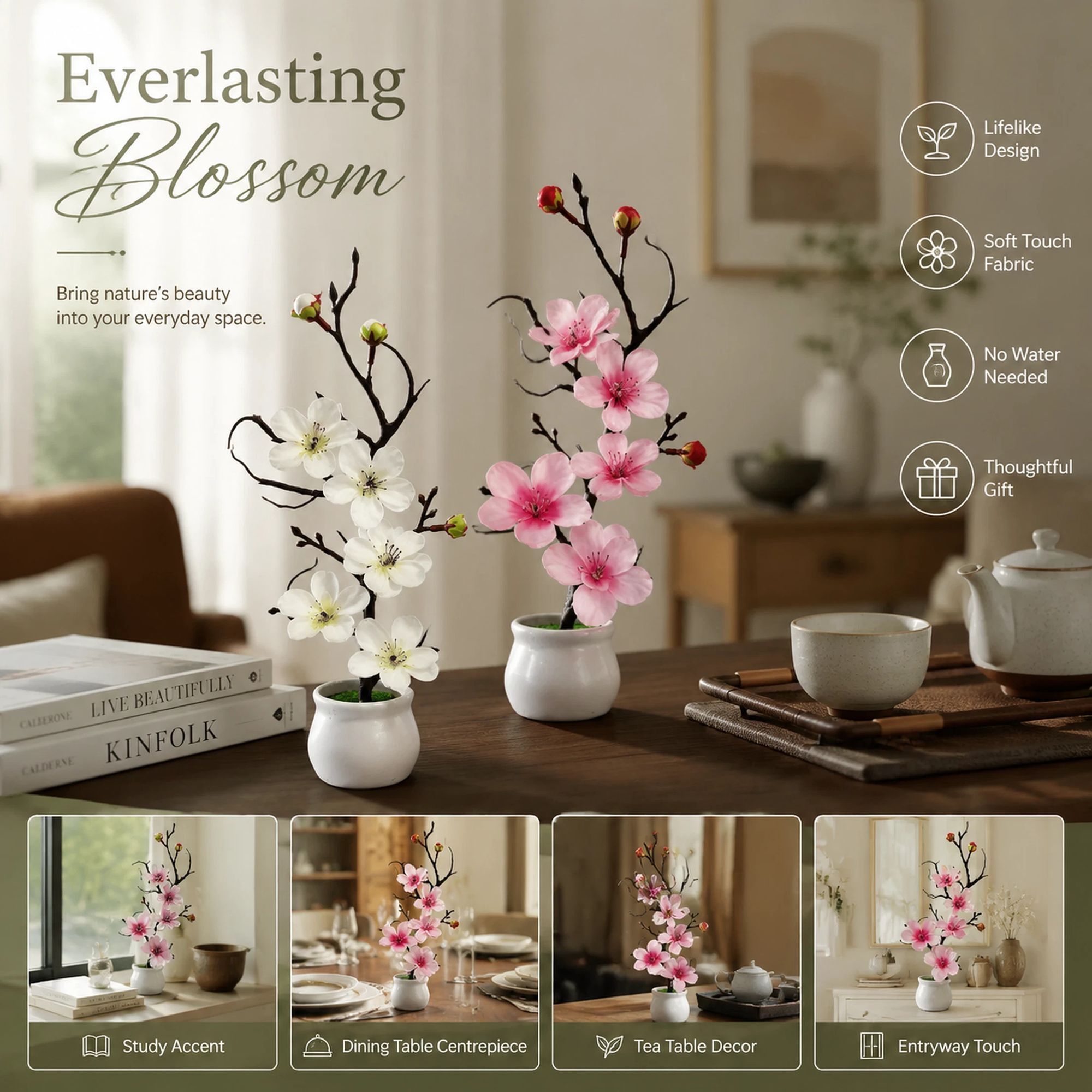 Gentle White Pink Wintersweet Jar Bonsai 2 Pack — image 1