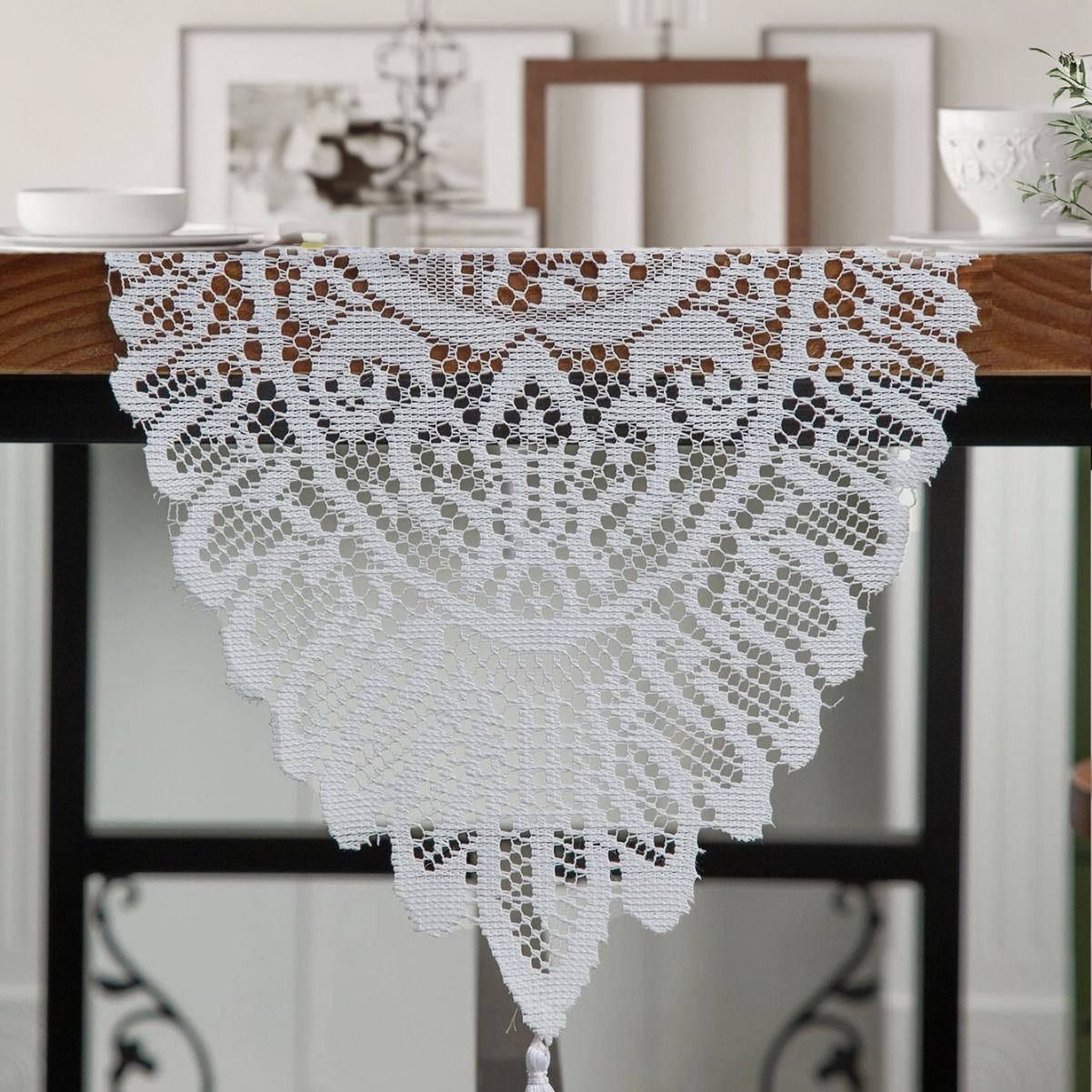 Fringe Lace Table Runner 33x122cm, Red, Vibrant Ornament For Family Daily Dining view 3