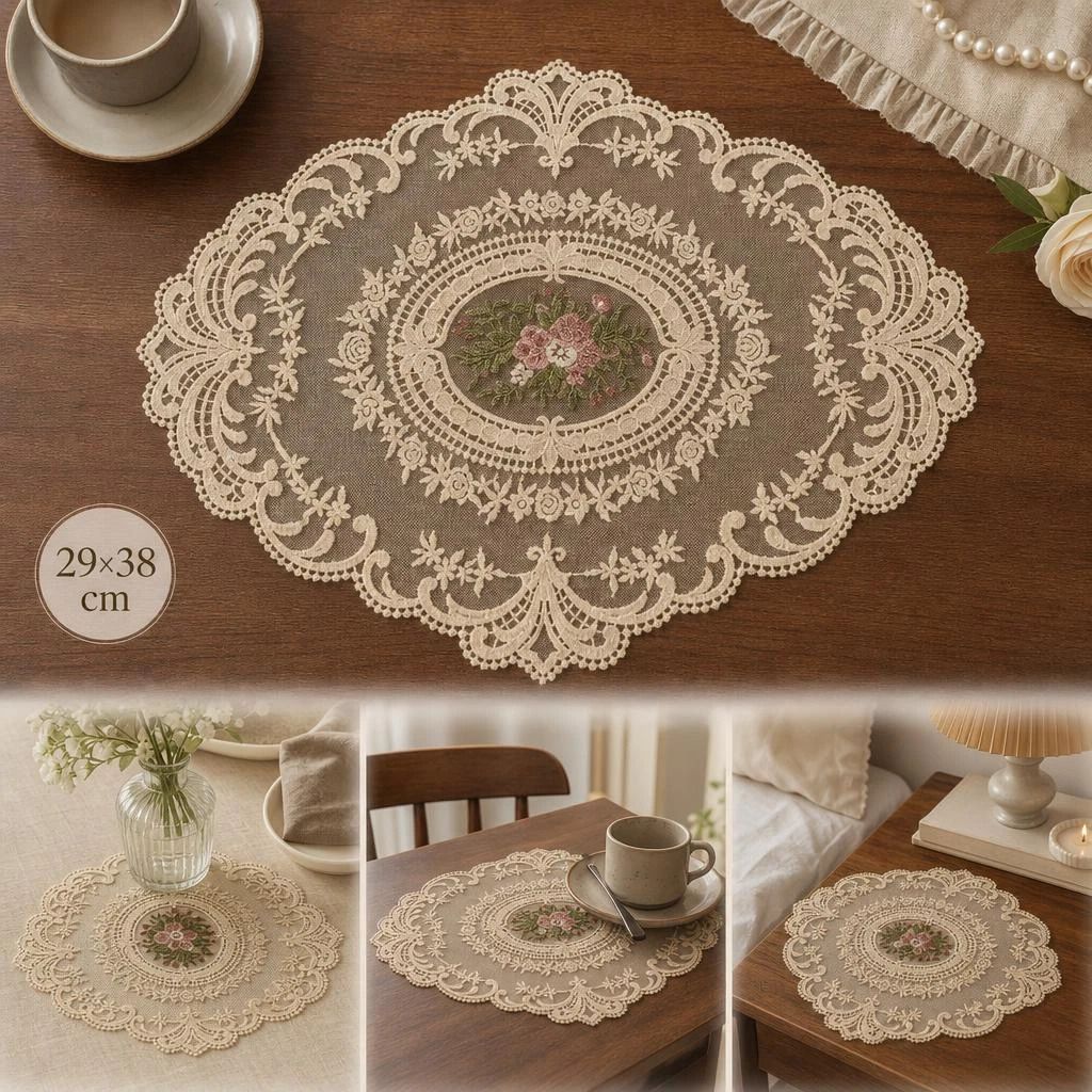 Oversize Embroidered Mesh Decor Pad 32x43cm Apricot — image 1