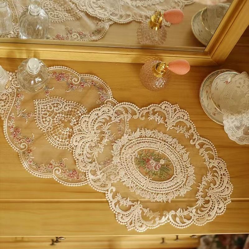 2 Pack Lace Embroidered Mesh Decor Mats 29x38cm White view 2