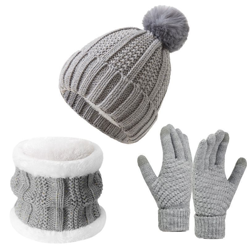 Practical Snow Gear Gift Thick Fleece Knit Hat 3 Pack Light Grey view 2