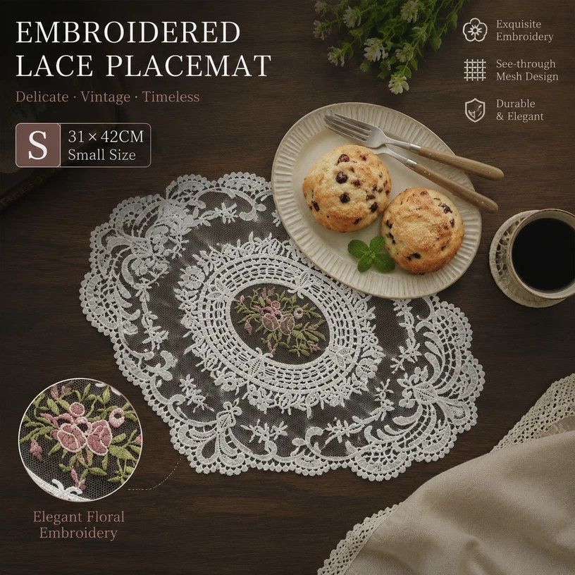 Ornate Border Stitched Table Placemat, Purple, Size L 31*42CM view 2