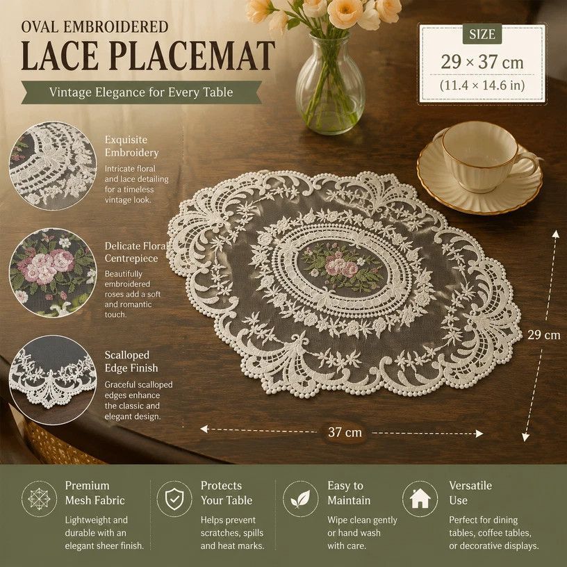 Ornate Border Stitched Table Placemat, Purple, Size L 31*42CM view 3
