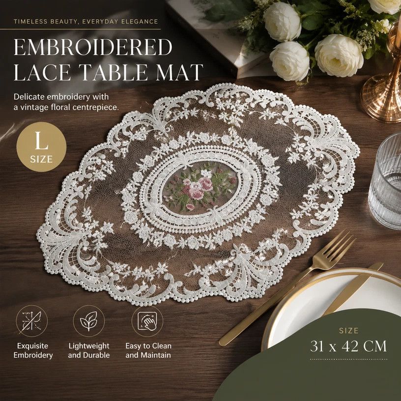 Ornate Border Stitched Table Placemat, Purple, Size L 31*42CM view 4