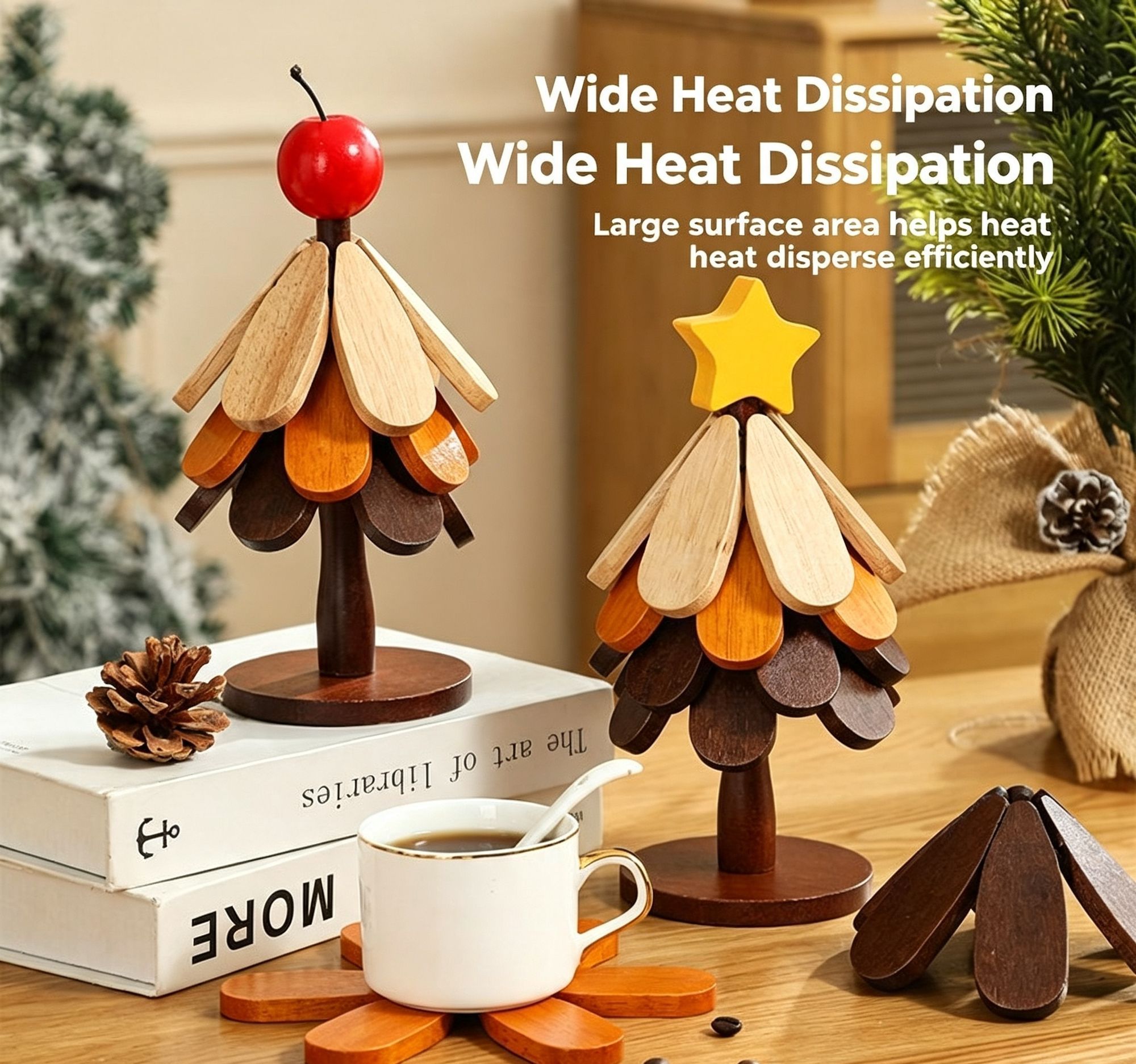 Green Christmas Tree 5-Tier Apple Pattern Heat Insulation Pad view 6