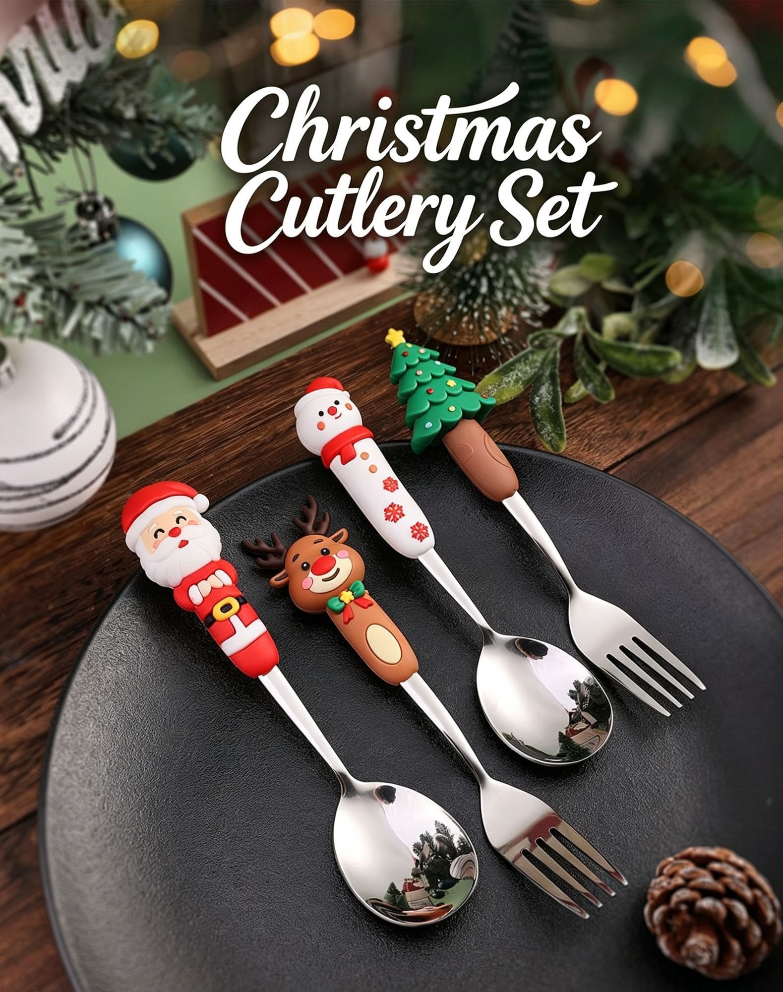 Premium Stainless Steel Christmas Spoon Fork Gift Box view 2
