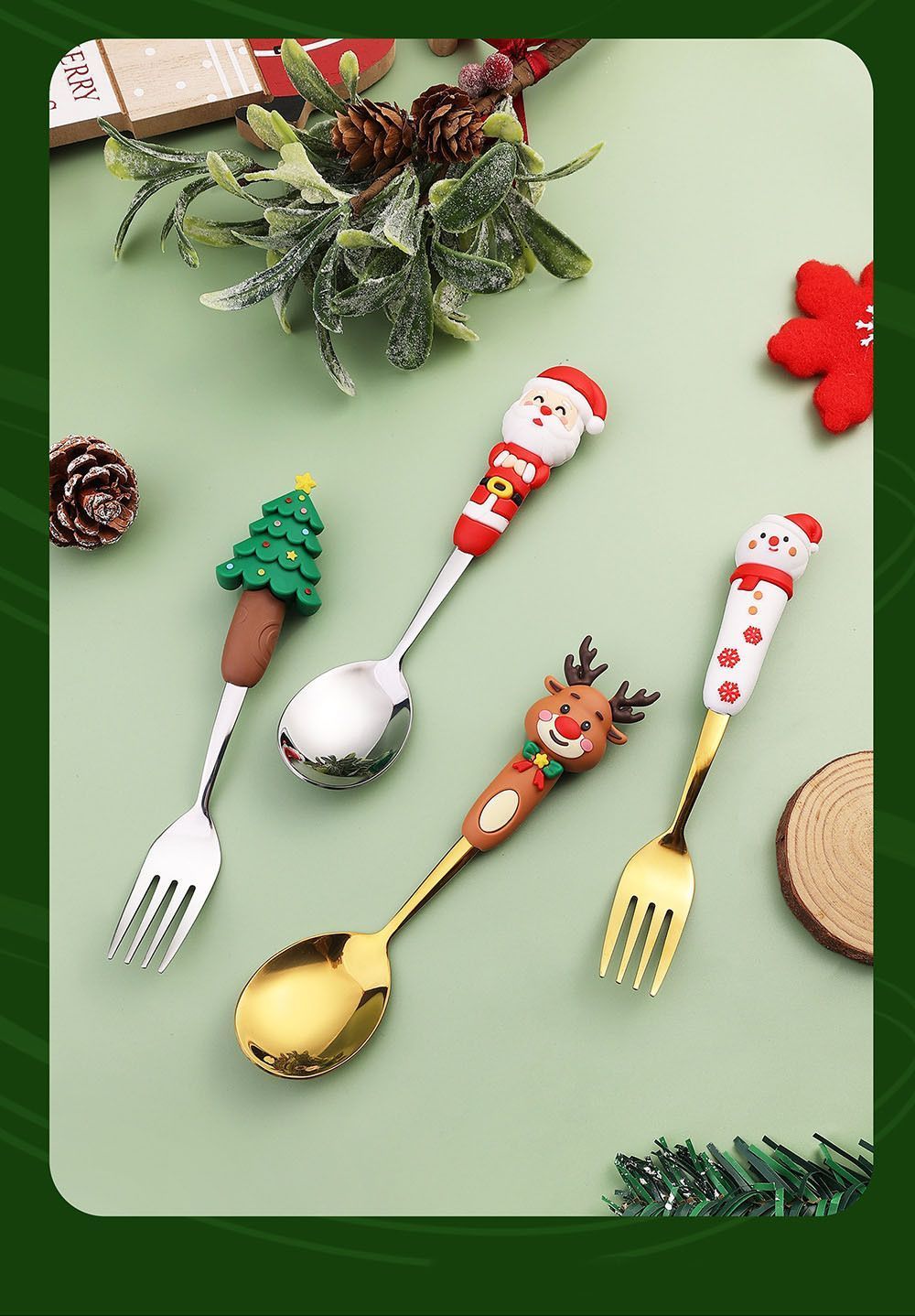 Cartoon Xmas Doll Stainless Steel Utensil Pack view 4