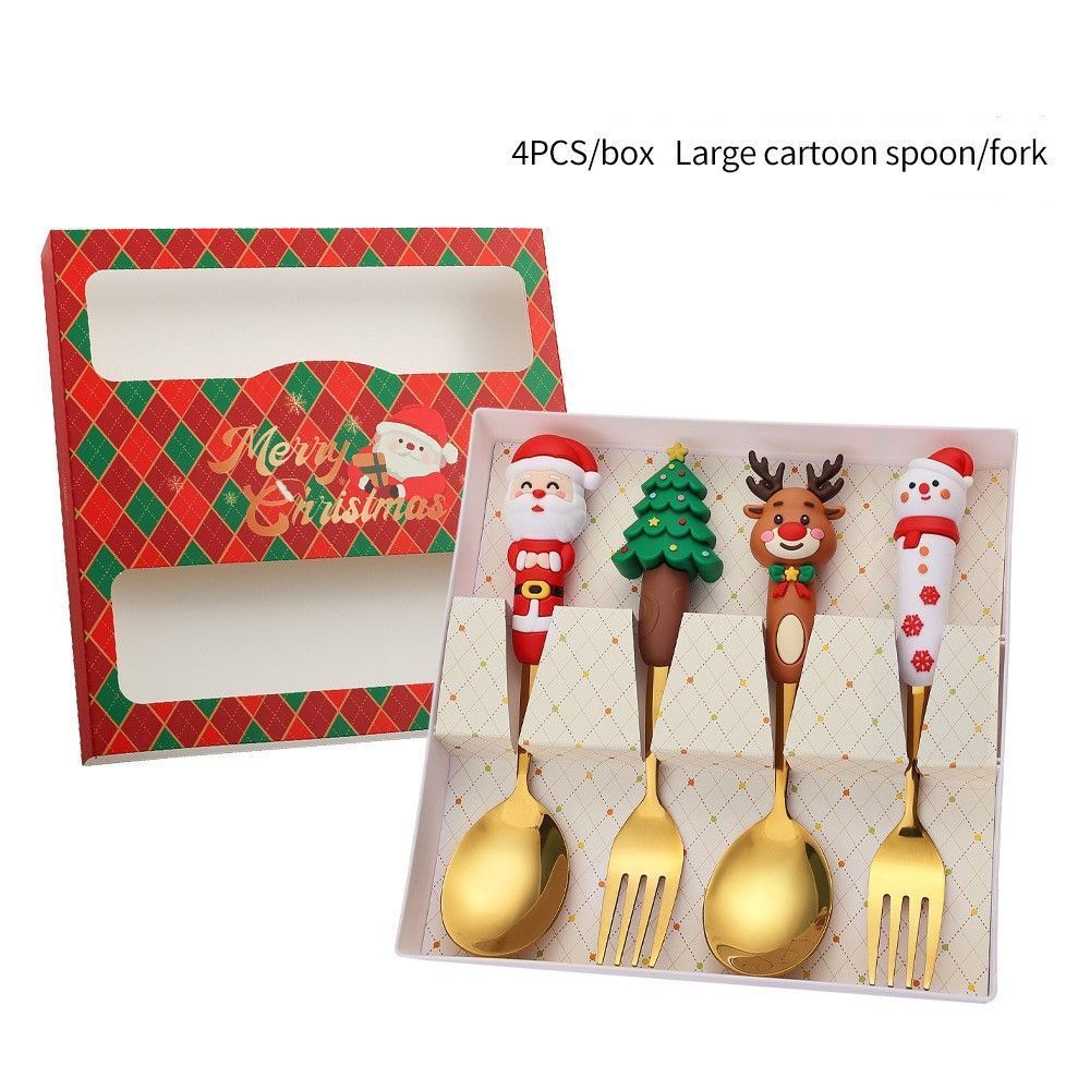 4Pcs Large Golden Stainless Steel Christmas Spoon Fork Set Style A — image 1
