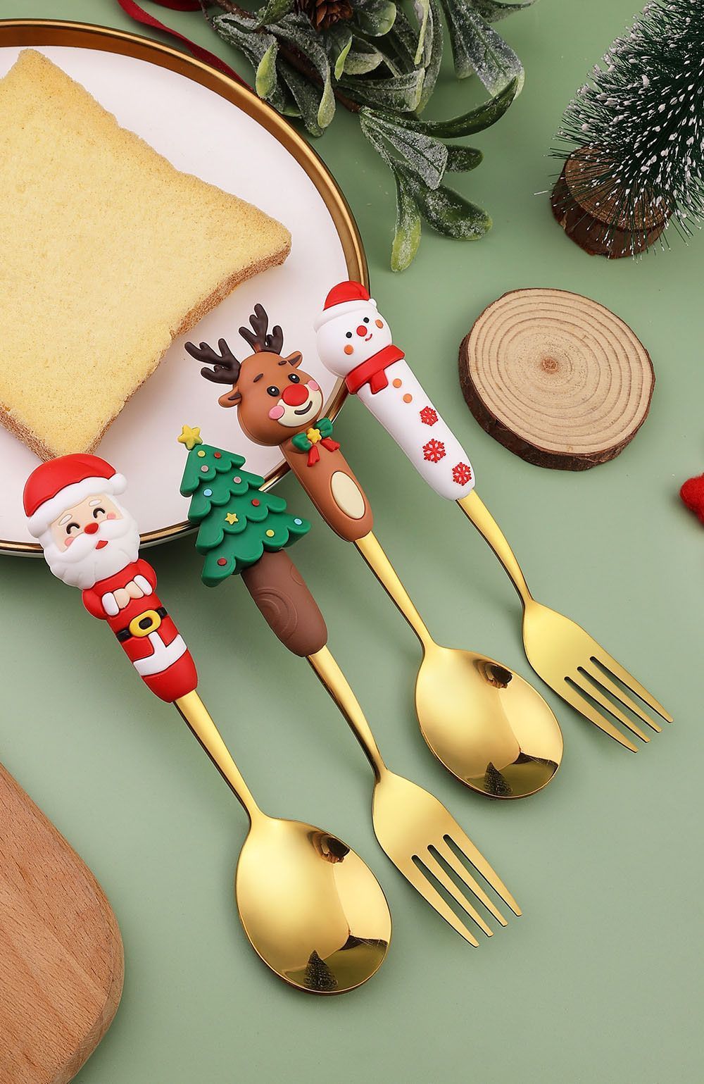 4Pcs Large Golden Stainless Steel Christmas Spoon Fork Set Style A view 9