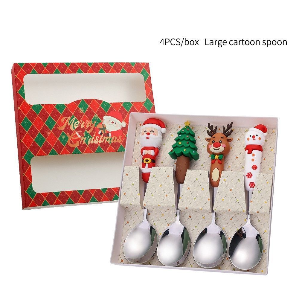 4Pcs Large Silver Xmas Doll Handle Stainless Steel Spoon Only Set Style B — image 1