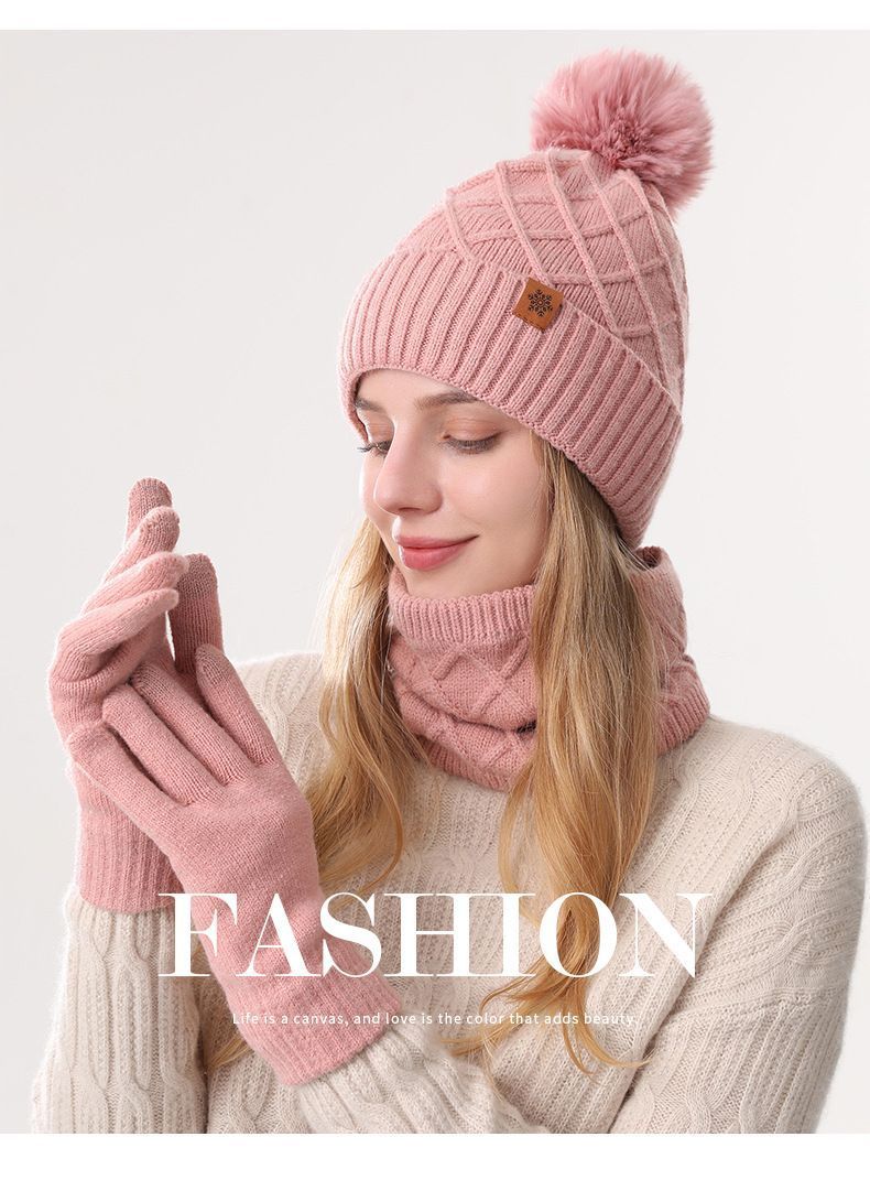 Women Pink Argyle 3-Piece Set-Hat Scarf and Gloves view 9