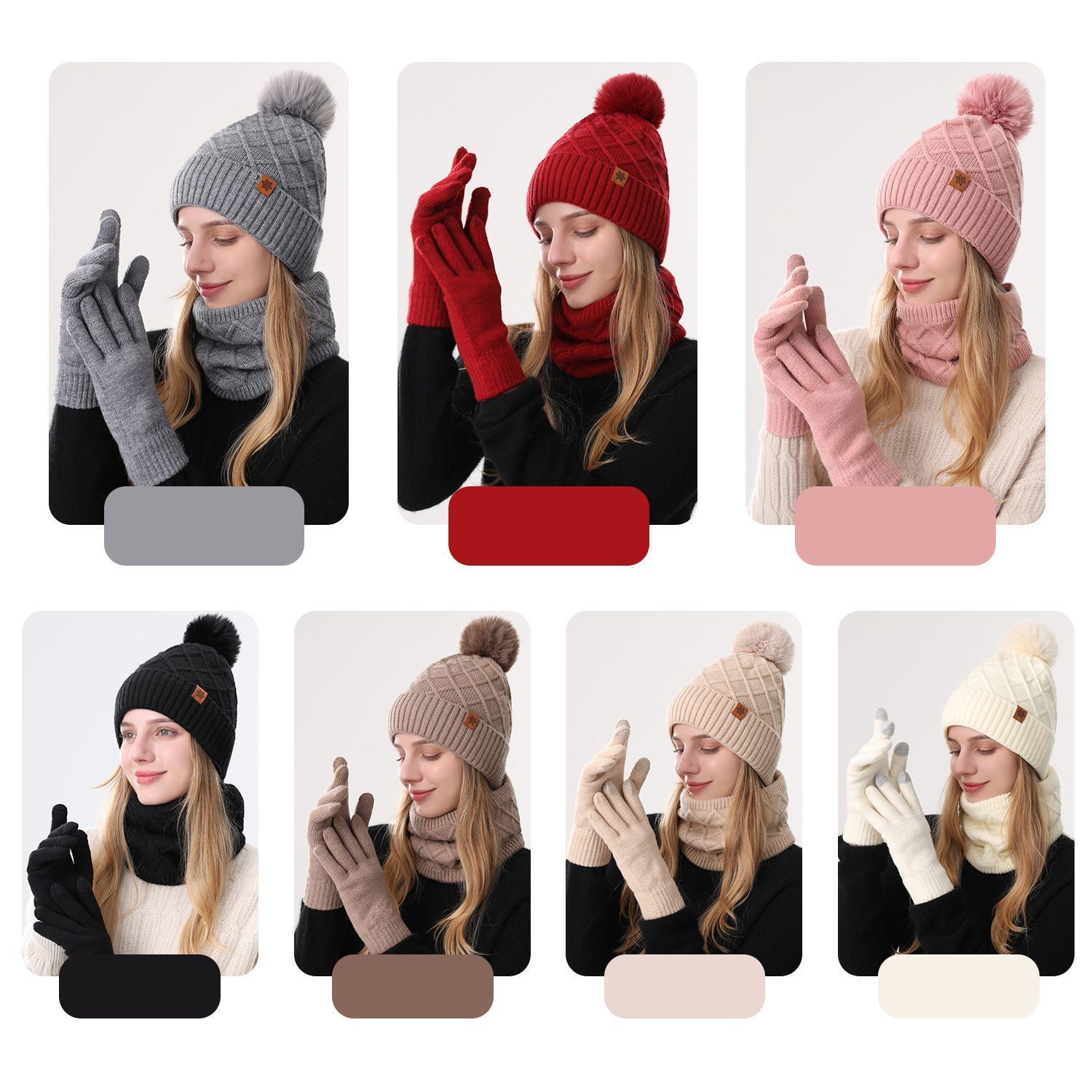 Women Red Argyle 3-Piece Set-Hat Scarf and Gloves view 2