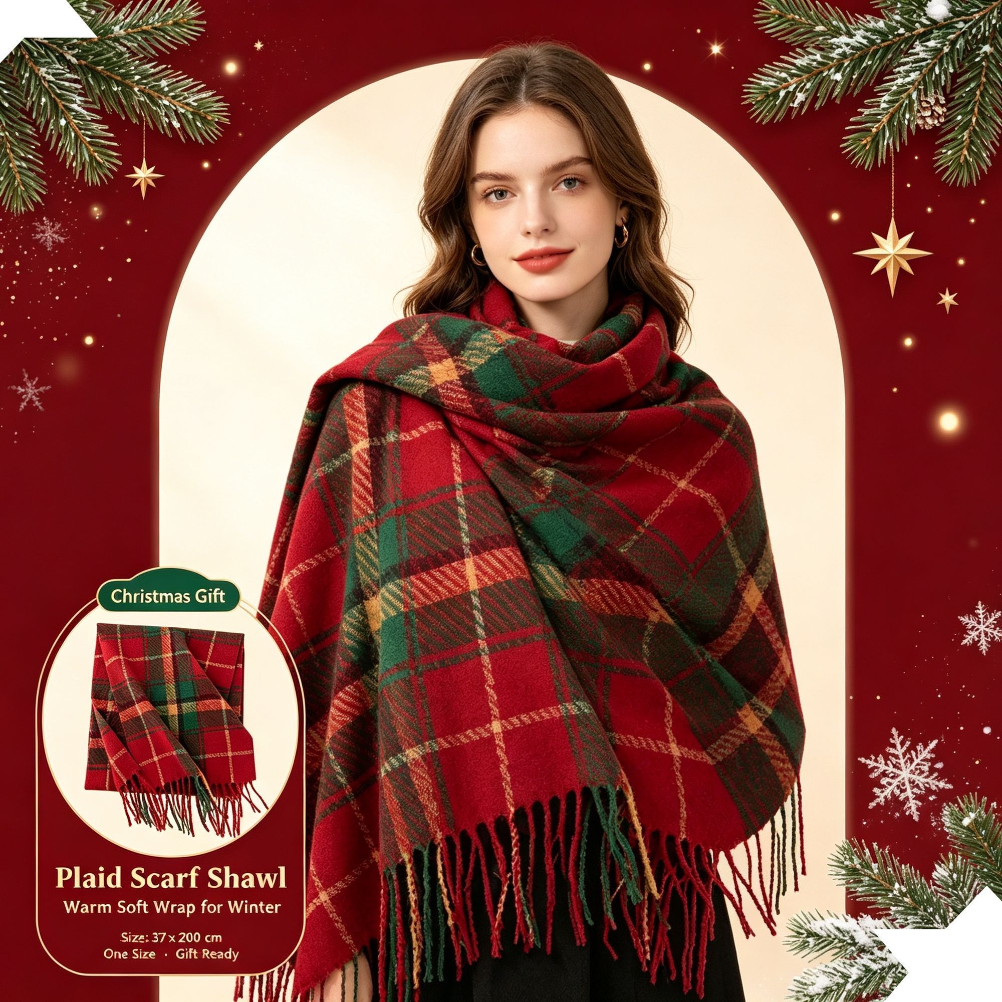 Xmas Red Green Check Scarf — image 1