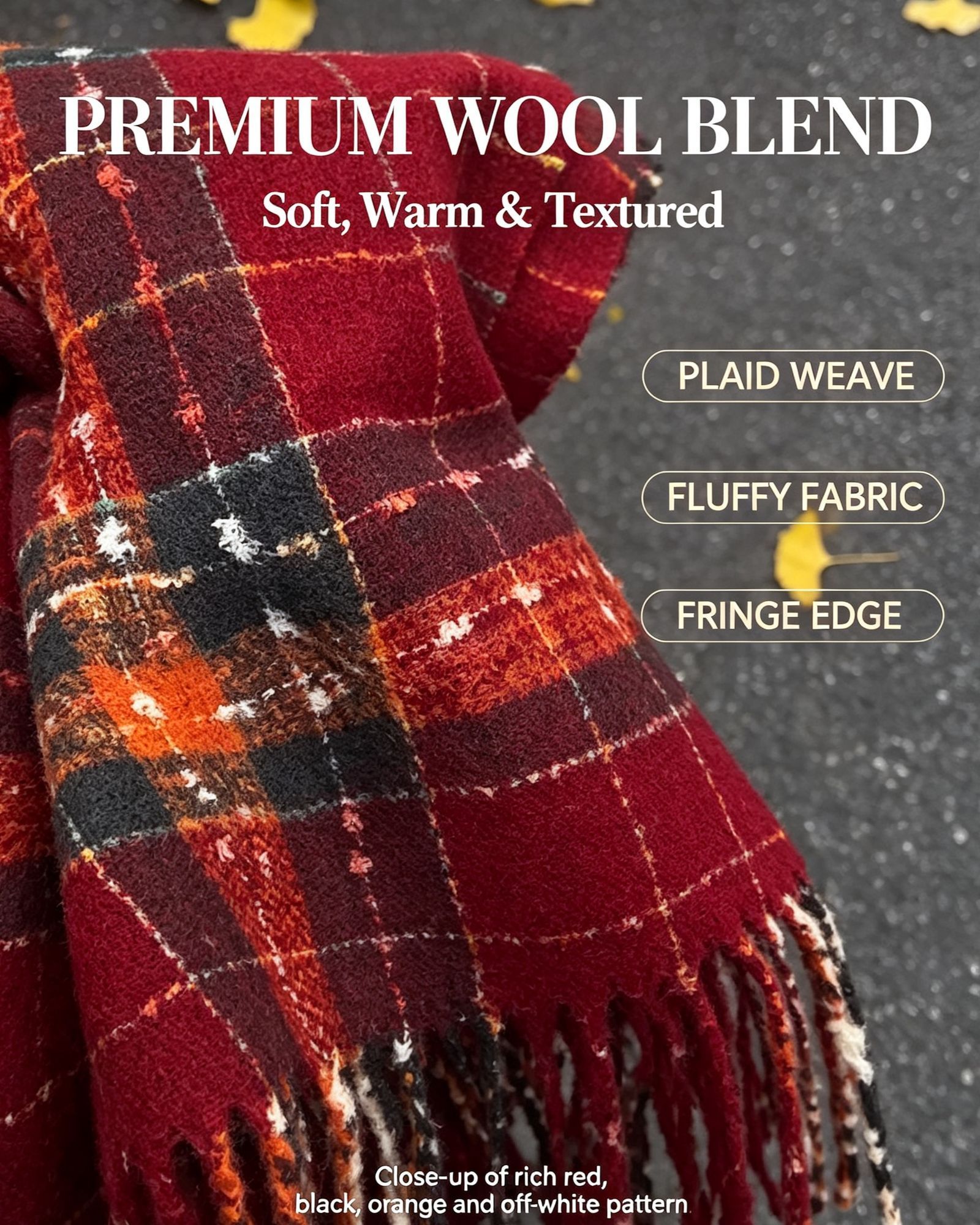 Waffle Texture Burgundy Ladies Shawl view 3