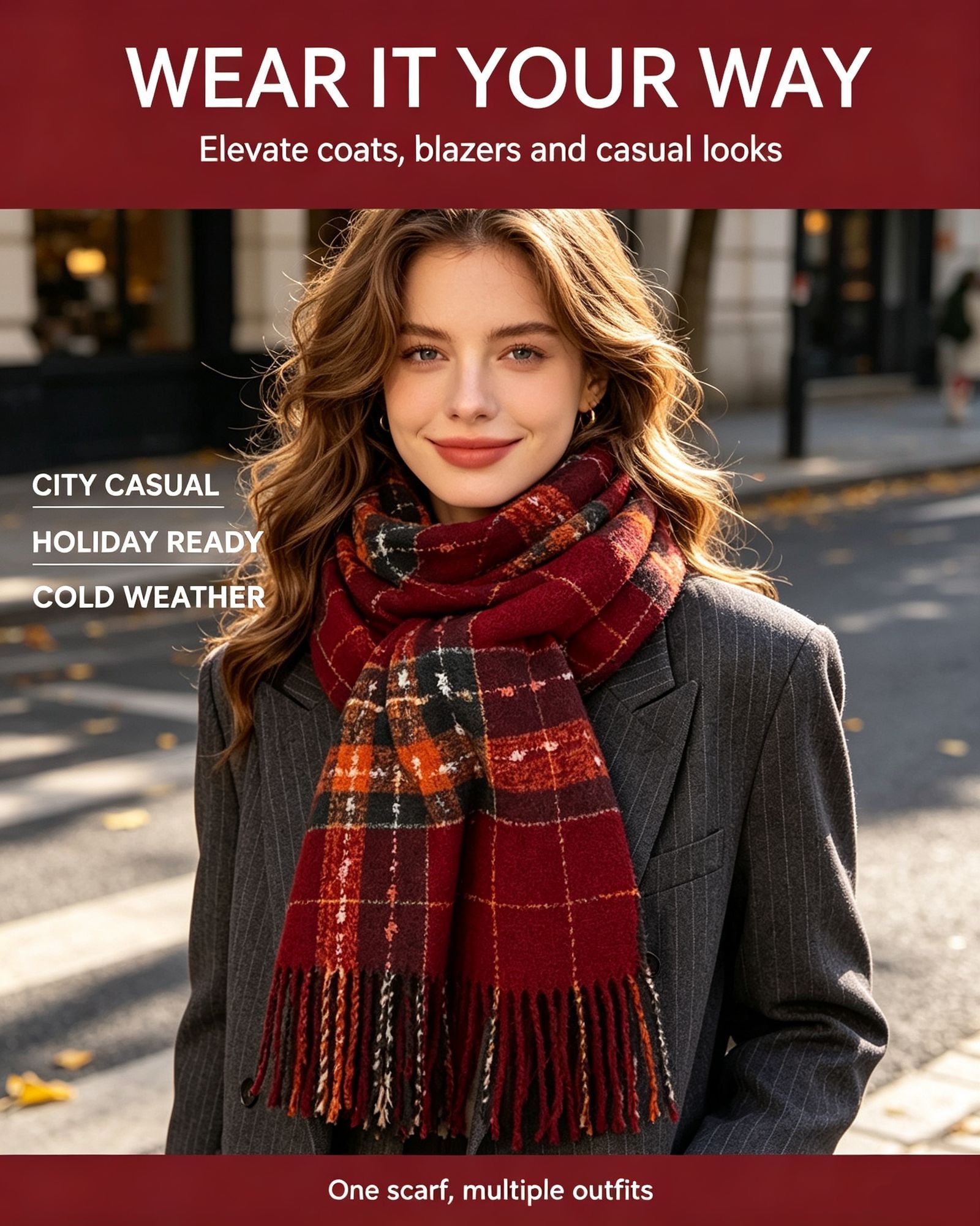 Blessing Letter Printed Red Women’s Scarf view 2