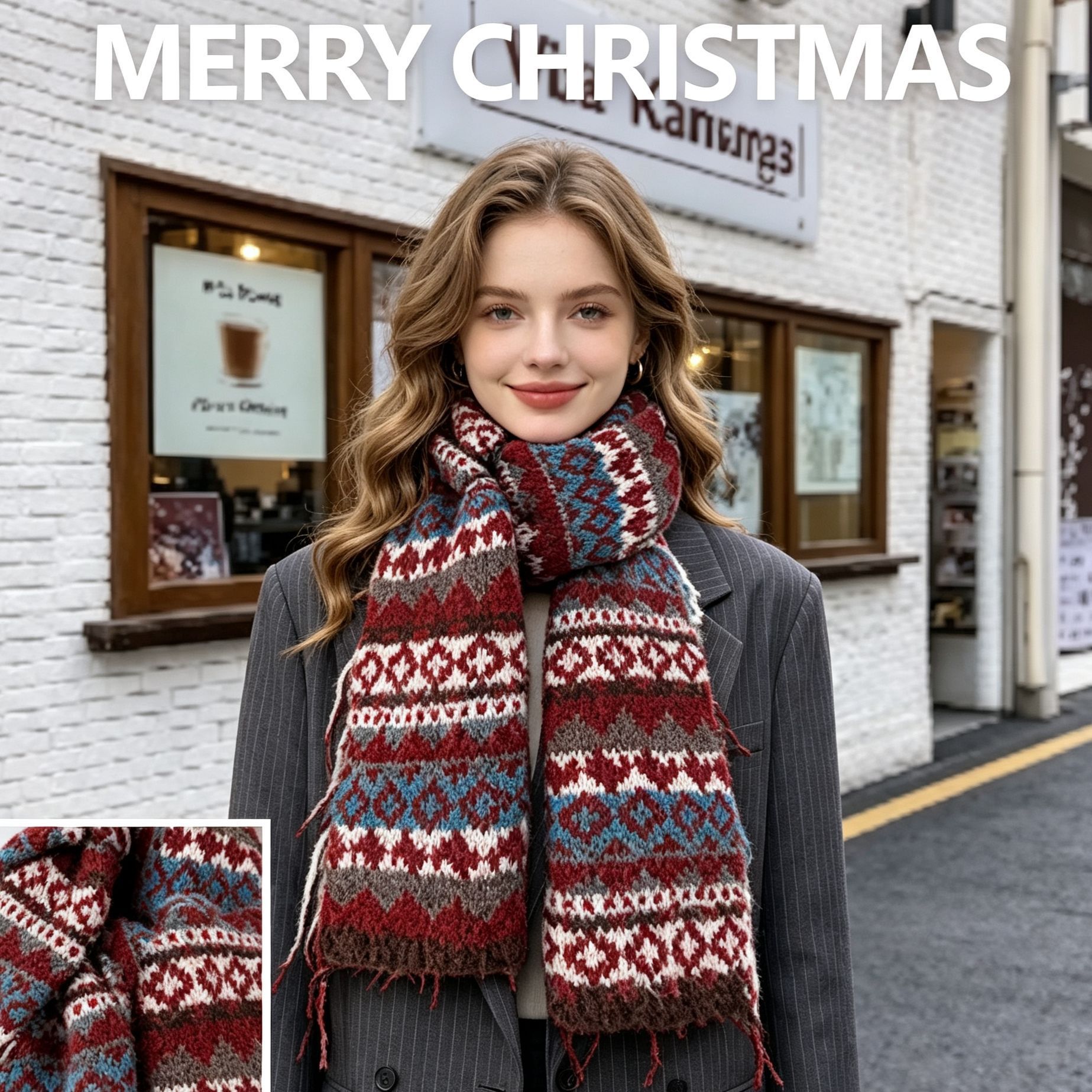 Red and Coffee Color Block Plaid Shawl — image 1