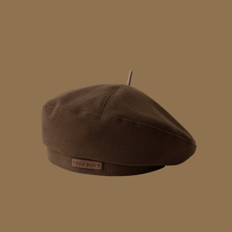 Long Leather Tag Decor Beret Hat