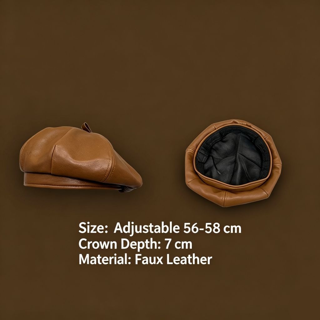 PU Leather Four‑Panel Octagonal Beret