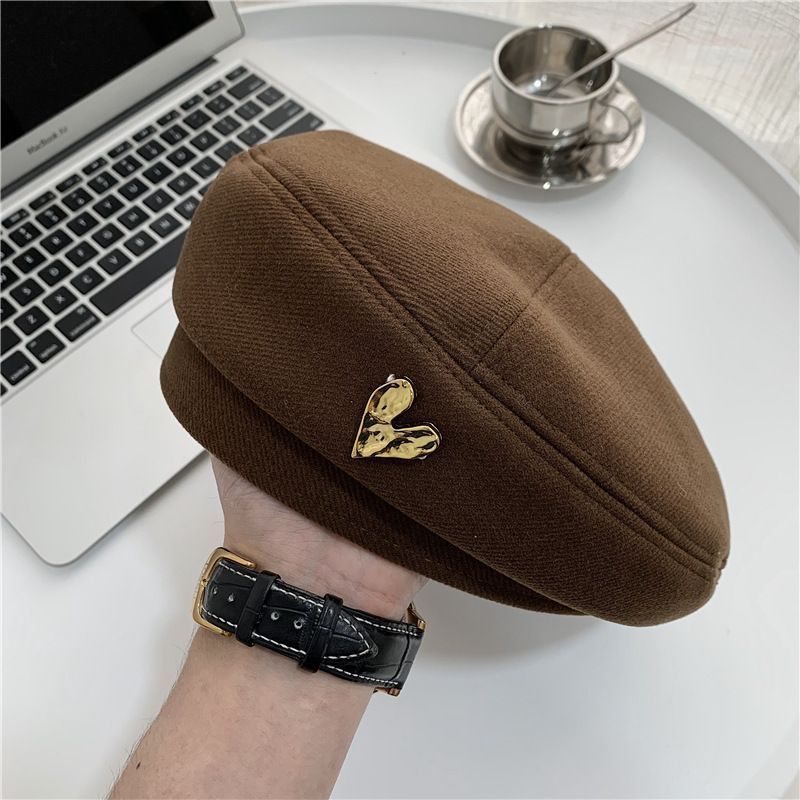 Heart‑Shaped Decor Beret Hat