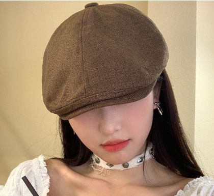 Linen Fabric Coffee‑Colored Newsboy Cap