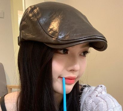 Vintage PU Leather Newsboy Hat