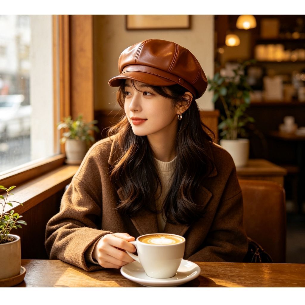 Fashion PU Leather Octagonal Hat view 3