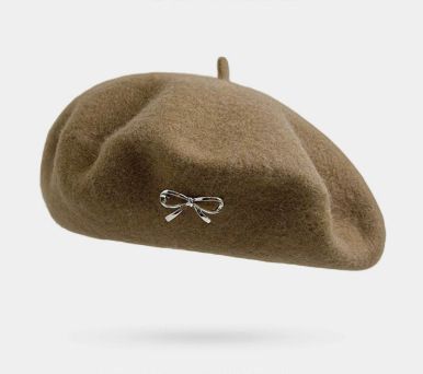 Wool‑Blend Bow Decor Beret Hat