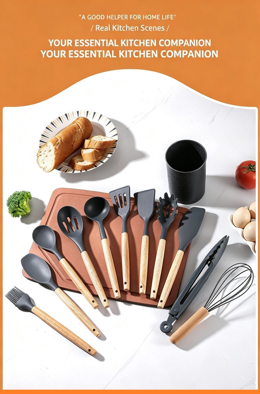 Silicone Kitchen Utensils 12‑Piece Set Dark Grey view 2