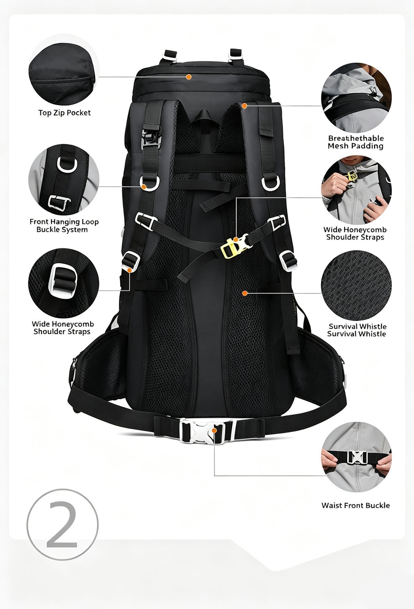 Adjustable Volume Outdoor Rucksack 60L Red view 4