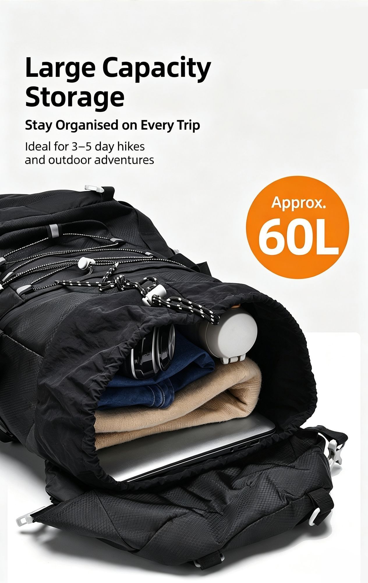 Adjustable Volume Outdoor Rucksack 60L Red view 10