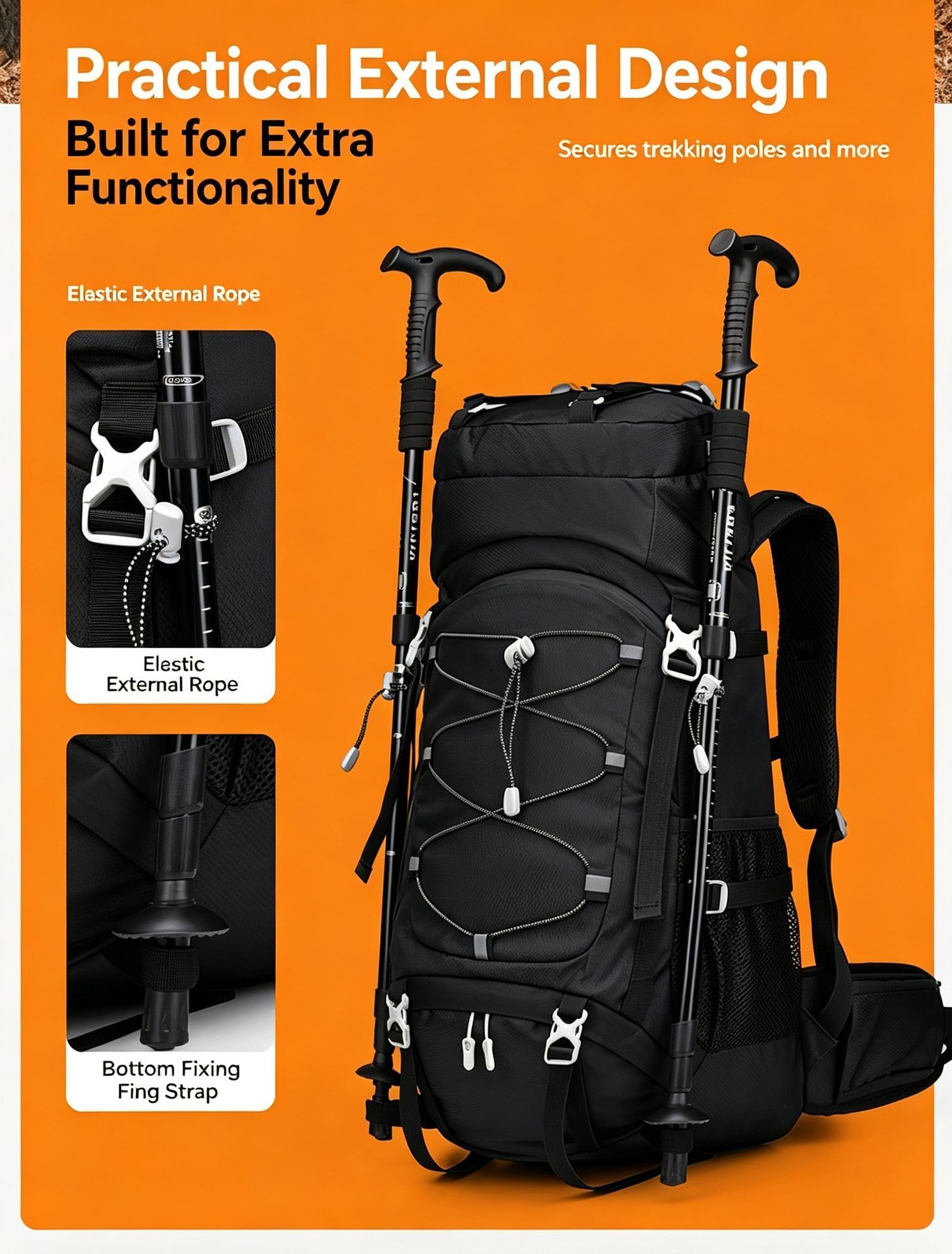 Expandable Travel Hiking Backpack 60L Lake Blue view 8