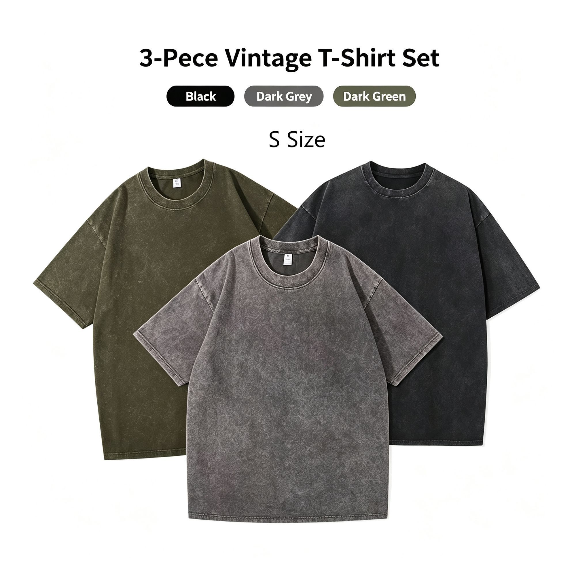 3 Pack Thick Washed Vintage Cotton T‑Shirt Bundle Unisex Wardrobe Set Nice — image 1