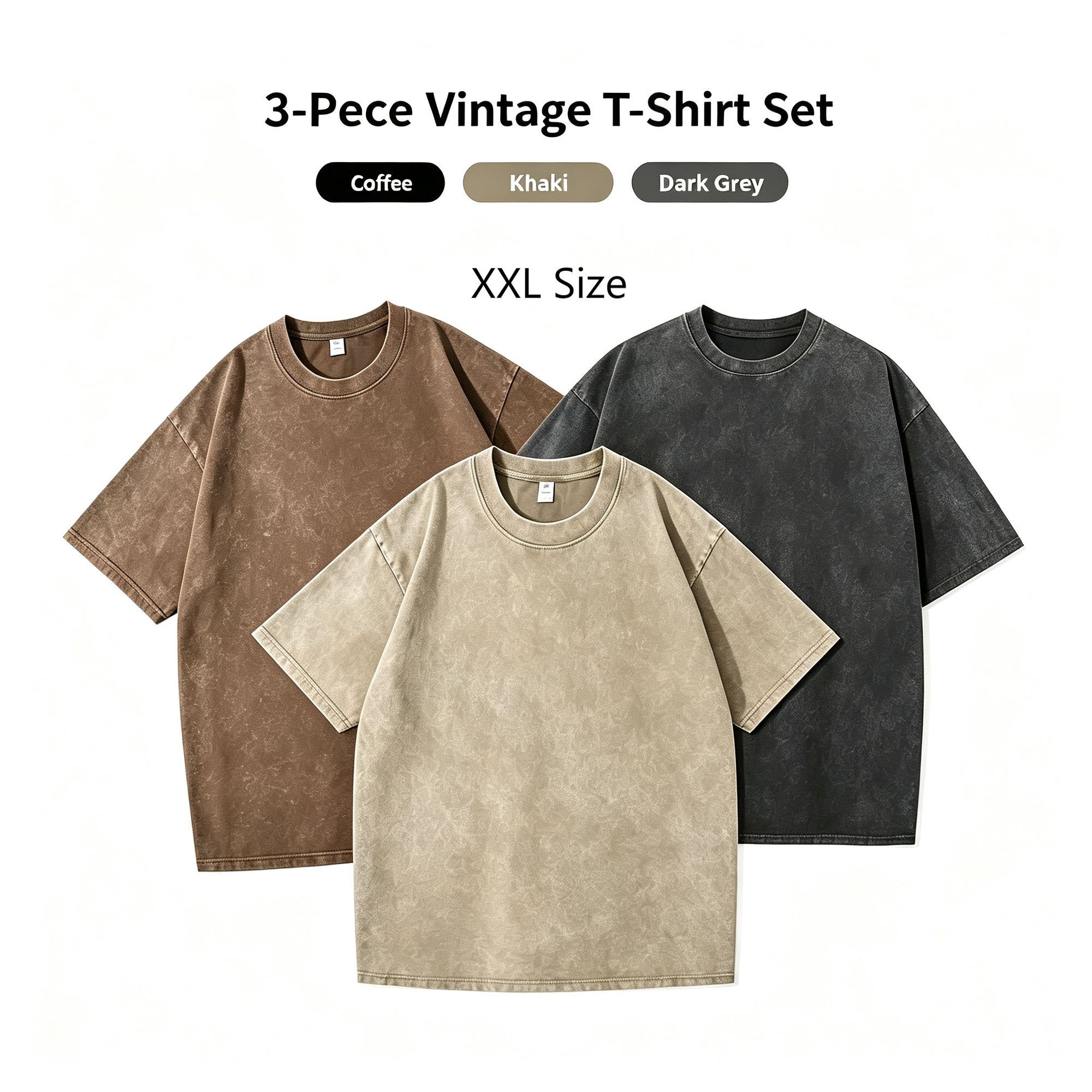 Three Pack Pre‑Washed Heavy Retro Cotton T‑Shirt Unisex Value Set Wonderful — image 1
